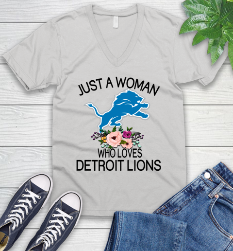 NFL Just A Woman Who Loves Detroit Lions Football Sports V-Neck T-Shirt