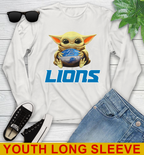 NFL Football Detroit Lions Baby Yoda Star Wars Shirt Youth Long Sleeve 12