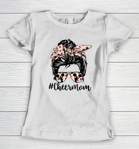 Cheer Mom Messy Bun Cheerleader Bleached Mothers Day Women's T-Shirt