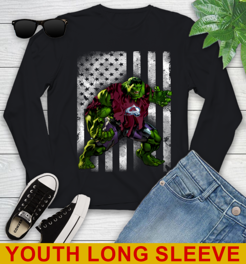 Colorado Avalanche Hulk Marvel Avengers NHL Hockey American Flag Youth Long Sleeve