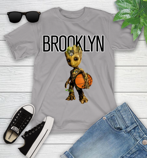 Brooklyn Nets NBA Basketball Groot Marvel Guardians Of The Galaxy Youth T-Shirt 4