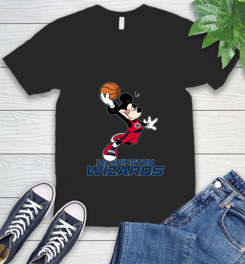 NBA Basketball Washington Wizards Cheerful Mickey Mouse Shirt V-Neck T-Shirt
