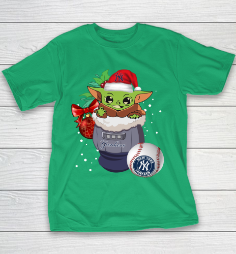 New York Yankees Christmas Baby Yoda Star Wars Funny Happy MLB Youth T-Shirt
