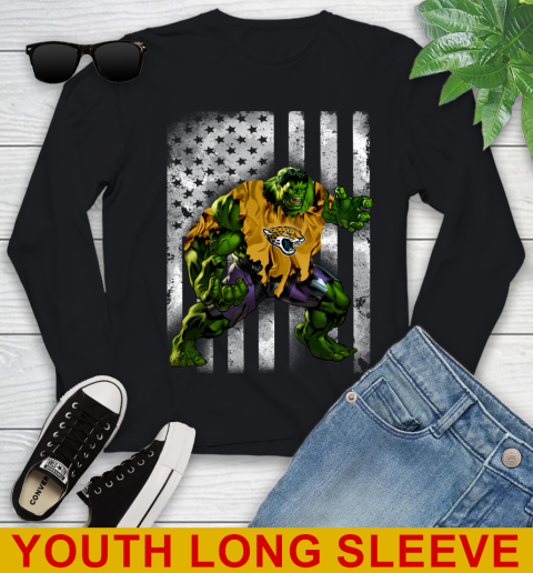 Jacksonville Jaguars Hulk Marvel Avengers NFL Football American Flag Youth Long Sleeve