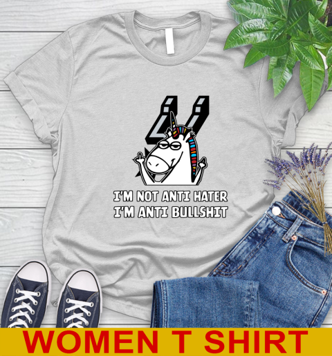 San Antonio Spurs NBA Basketball Unicorn I'm Not Anti Hater I'm Anti Bullshit Women's T-Shirt