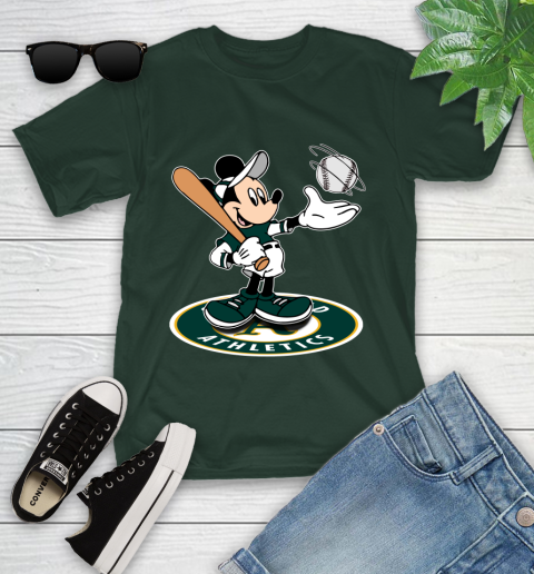 MLB Baseball Oakland Athletics Cheerful Mickey Disney Shirt Youth T-Shirt 5