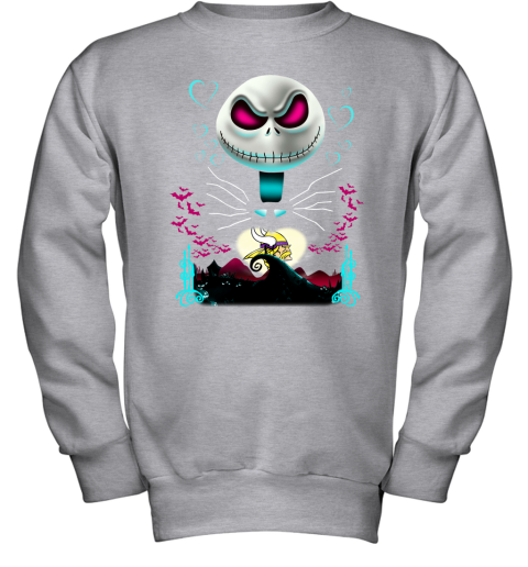 NFL Minnesota Vikings Jack Skellington Sally The Nightmare Before Christmas Football 1mqw42JO987 youth sweatshirt 47 95 151514 front sport grey