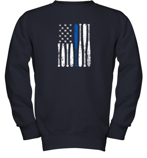 yz9a thin blue line leo usa flag police support baseball bat youth sweatshirt 47 front navy