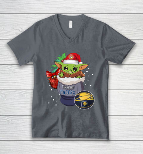 Indiana Pacers Christmas Baby Yoda Star Wars Funny Happy NBA V-Neck T-Shirt 5