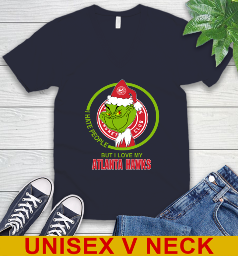 Atlanta Hawks NBA Christmas Grinch I Hate People But I Love My Favorite Basketball Team V-Neck T-Shirt 3