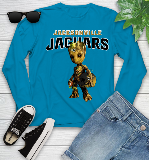 Jacksonville Jaguars NFL Football Groot Marvel Guardians Of The Galaxy Youth Long Sleeve 7