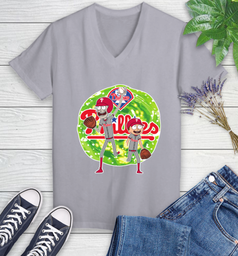 MLB Philadelphia Phillies Rick And Morty Baseball Sports Women's V-Neck T-Shirt 4