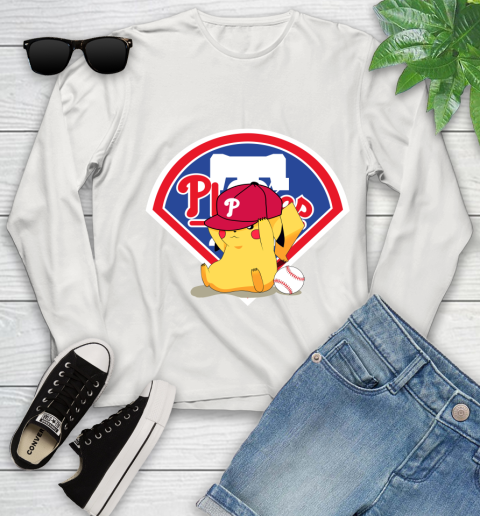 MLB Pikachu Baseball Sports Philadelphia Phillies Youth Long Sleeve 12