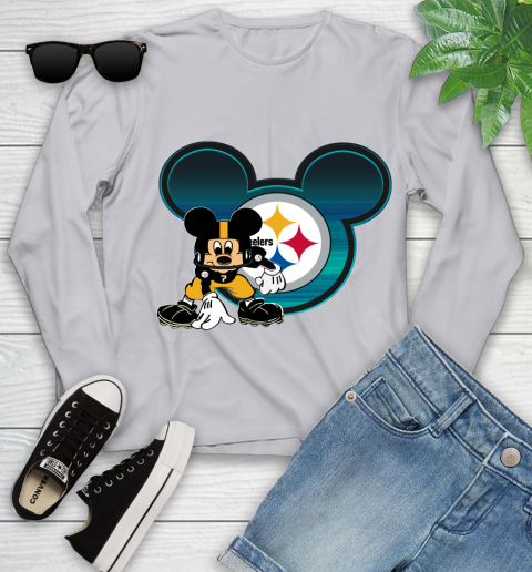 NFL Pittsburgh Steelers Mickey Mouse Disney Football T Shirt Youth Long Sleeve 5
