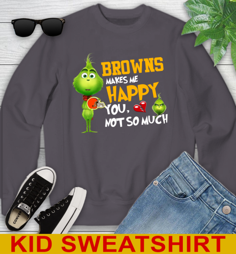 NFL Cleveland Browns Makes Me Happy You Not So Much Grinch Football Sports Youth Sweatshirt 5