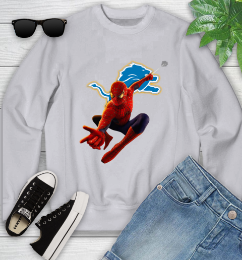 NFL Spider Man Avengers Endgame Football Detroit Lions Youth Sweatshirt 4