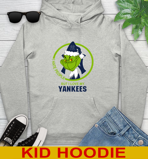 New York Yankees MLB Christmas Grinch I Hate People But I Love My Favorite Baseball Team Youth Hoodie