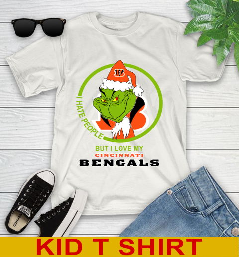Cincinnati Bengals NFL Christmas Grinch I Hate People But I Love My Favorite Football Team Youth T-Shirt