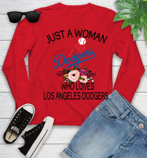 MLB Just A Woman Who Loves Los Angeles Dodgers Baseball Sports Youth Long Sleeve 8