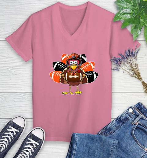 Cincinnati Bengals Turkey Thanksgiving Day Women's V-Neck T-Shirt 13