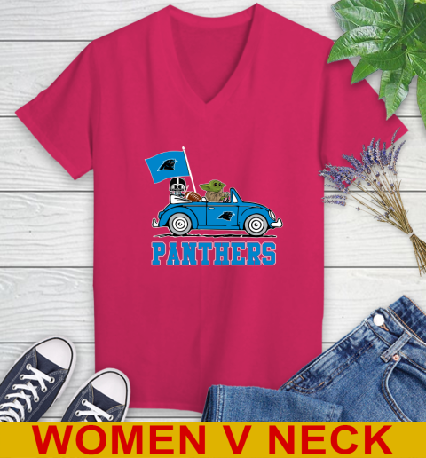 NFL Football Carolina Panthers Darth Vader Baby Yoda Driving Star Wars Shirt Women's V-Neck T-Shirt 10