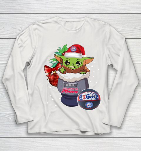 Philadelphia 76ers Christmas Baby Yoda Star Wars Funny Happy NBA Youth Long Sleeve 11