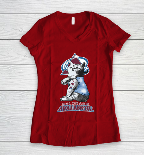 NHL My Cat Loves Colorado Avalanche Hockey Women's V-Neck T-Shirt 8