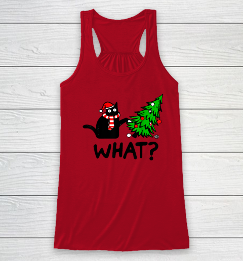 Funny Black Cat Gift Pushing Christmas Tree Over Cat What Racerback Tank 3