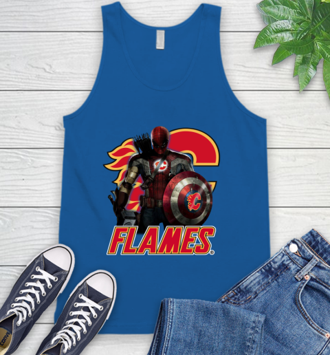 NHL Captain America Thor Spider Man Hawkeye Avengers Endgame Hockey Calgary Flames Tank Top 5