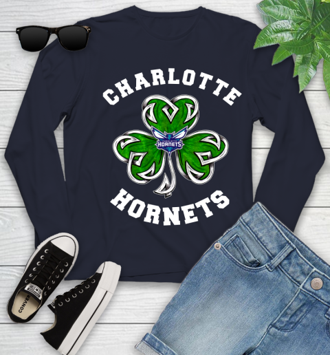 NBA Charlotte Hornets Three Leaf Clover St Patrick's Day Basketball Sports Youth Long Sleeve 2