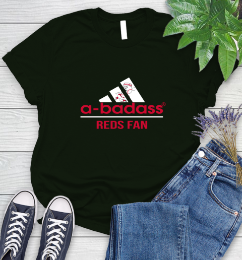 MLB A Badass Cincinnati Reds Fan Adidas Baseball Sports Women's T-Shirt 6