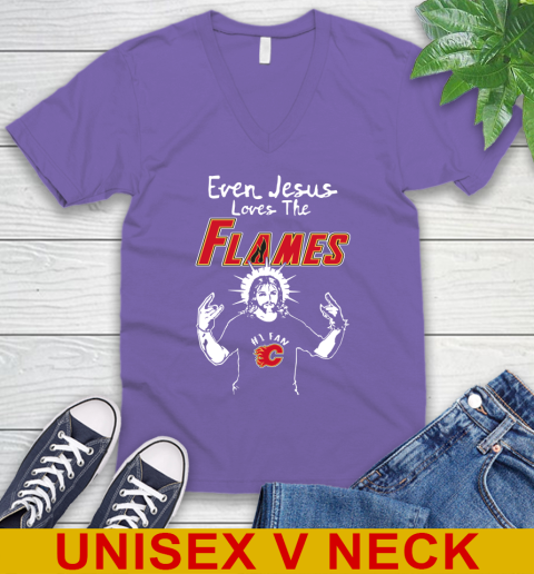 Calgary Flames NHL Hockey Even Jesus Loves The Flames Shirt V-Neck T-Shirt 8