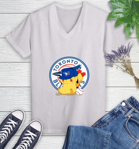 MLB Pikachu Baseball Sports Toronto Blue Jays Women's V-Neck T-Shirt