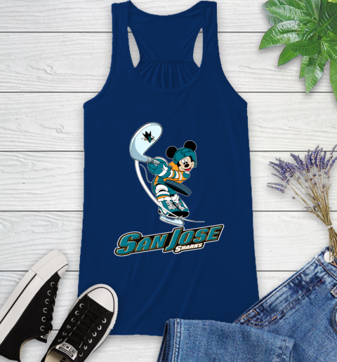 NHL Hockey San Jose Sharks Cheerful Mickey Mouse Shirt Racerback Tank 8