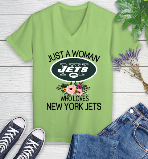 NFL Just A Woman Who Loves New York Jets Football Sports Women's V-Neck T-Shirt 6
