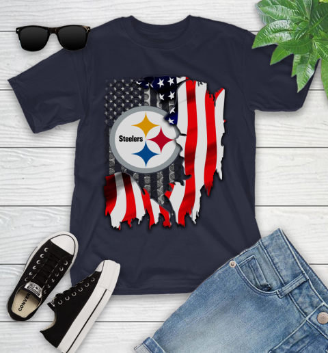 Pittsburgh Steelers NFL Football American Flag Youth T-Shirt 2