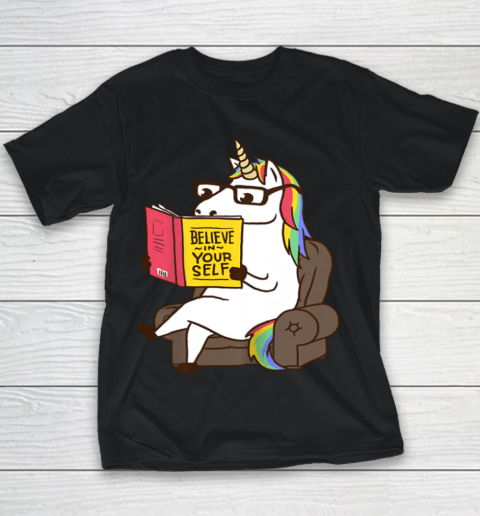 Unicorn Shirt Believe in Yourself Motivational Book Lover Youth T-Shirt