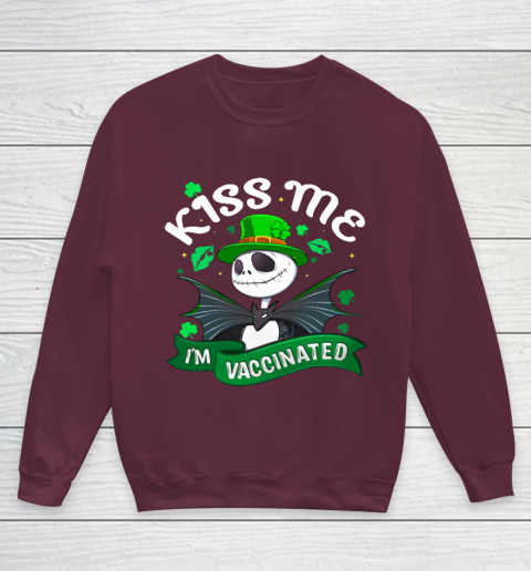 Kiss Me I'm Vaccinated Patrick's Day Jack Skellington Youth Sweatshirt 4