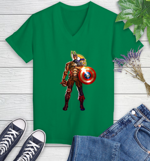NFL Captain America Marvel Avengers Endgame Football Sports Minnesota Vikings Women's V-Neck T-Shirt 5