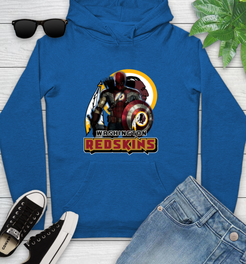 NFL Captain America Thor Spider Man Hawkeye Avengers Endgame Football Washington Redskins Youth Hoodie 9