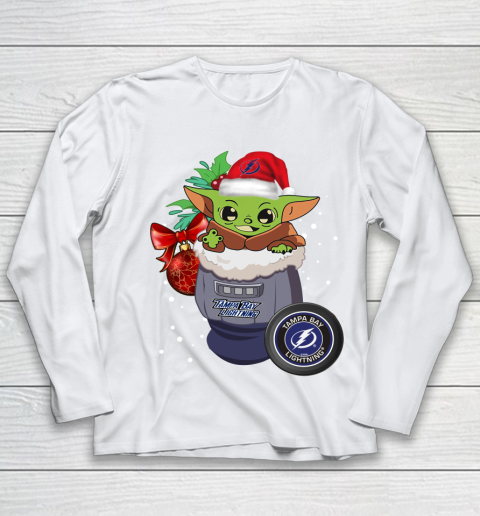 Tampa Bay Lightning Christmas Baby Yoda Star Wars Funny Happy NHL Youth Long Sleeve 2