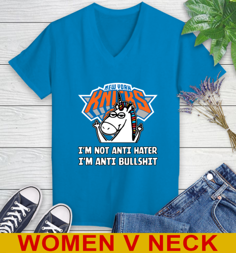New York Knicks NBA Basketball Unicorn I'm Not Anti Hater I'm Anti Bullshit Women's V-Neck T-Shirt 9 New York Knicks NBA Basketball Unicorn I'm Not Anti Hater I'm Anti Bullshit Women's V-Neck T-Shirt - Image 9