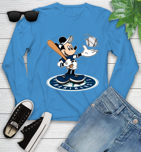 MLB Baseball Seattle Mariners Cheerful Mickey Disney Shirt Youth Long Sleeve - Image 8