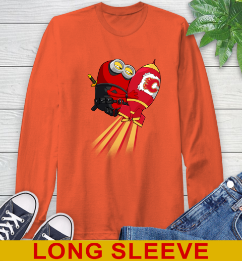 NHL Hockey Calgary Flames Deadpool Minion Marvel Shirt Long Sleeve T-Shirt 4