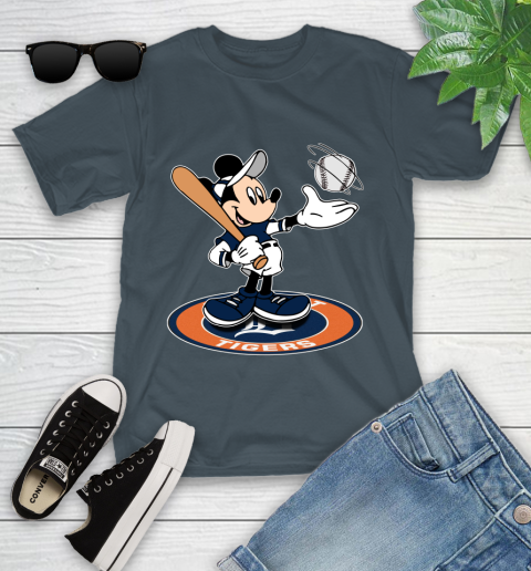 MLB Baseball Detroit Tigers Cheerful Mickey Disney Shirt Youth T-Shirt 8