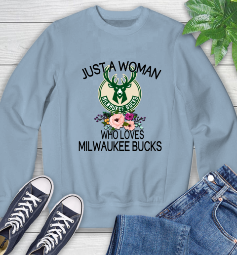 NBA Just A Woman Who Loves Milwaukee Bucks Basketball Sports Sweatshirt 5