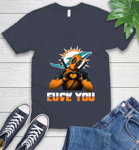 NHL Miami Dolphins Deadpool Love You Fuck You Football Sports V-Neck T-Shirt 8