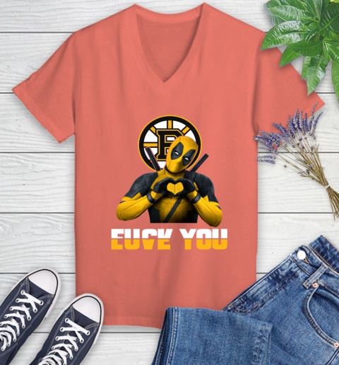 NHL Boston Bruins Deadpool Love You Fuck You Hockey Sports Women's V-Neck T-Shirt 7 NHL Boston Bruins Deadpool Love You Fuck You Hockey Sports Women's V-Neck T-Shirt - Image 7
