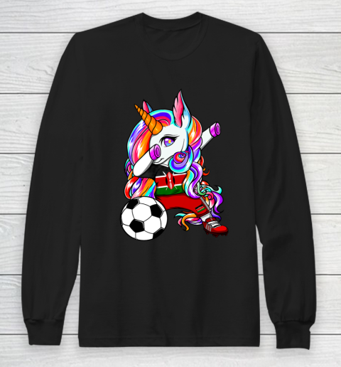 Dabbing Unicorn Kenya Soccer Fans Jersey Kenyan Football Long Sleeve T-Shirt