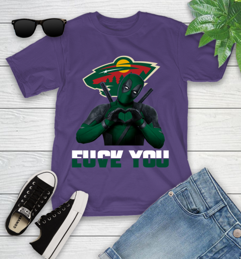 NHL Minnesota Wild Deadpool Love You Fuck You Hockey Sports Youth T-Shirt 3